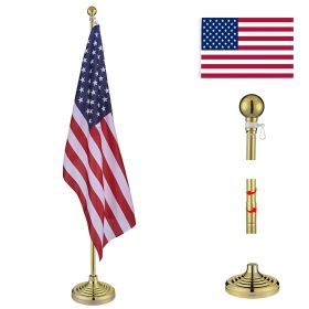 6FT Golden Telescoping Al Flag Pole With US Flag & Ball