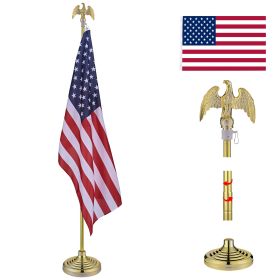 6FT Golden Telescoping Al Flag Pole With US Flag & Eagle