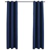 Blackout Curtains with Rings 2 pcs Navy Blue 37"x84" Fabric