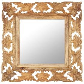 Hand Carved Mirror Brown 19.7"x19.7" Solid Mango Wood