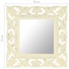 Hand Carved Mirror White 19.7"x19.7" Solid Mango Wood