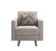 Victoria Beige Linen Fabric Armchair with Metal Legs; Side Pockets; and Pillow