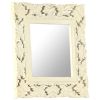 Hand Carved Mirror White 19.7"x19.7" Solid Mango Wood