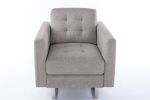 Victoria Beige Linen Fabric Armchair with Metal Legs; Side Pockets; and Pillow