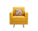 Victoria Yellow Linen Fabric Armchair with Metal Legs; Side Pockets; and Pillow