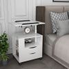 Height Adjustable Overbed End Table Wooden Nightstand with Swivel Top, Storage Drawers, Wheels and Open Shelf,(White)