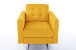 Victoria Yellow Linen Fabric Armchair with Metal Legs; Side Pockets; and Pillow