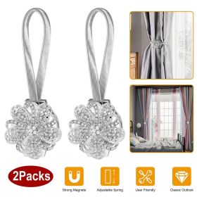 2 Packs Magnetic Curtain Tiebacks Extendable Floral Drape Holder Decorative Window Hangings Clip (Color: Silver)