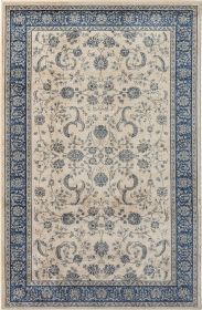 Stylish Classic Pattern Design Traditional Floral Filigree Bordered Area Rug (Color: Beige|Ivory|Blue, size: 7'9" X 9'9")