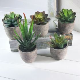 5Pcs Artificial Succulent Cactus Plants; Faux Succulent Cactus Plants with Gray Pots for Home Decor (Color: Grey)