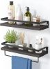 Floating bathroom shelf with towel rail; bathroom/living/kitchen/bedroom wall shelf set of 2; light brown; dark brown; black.